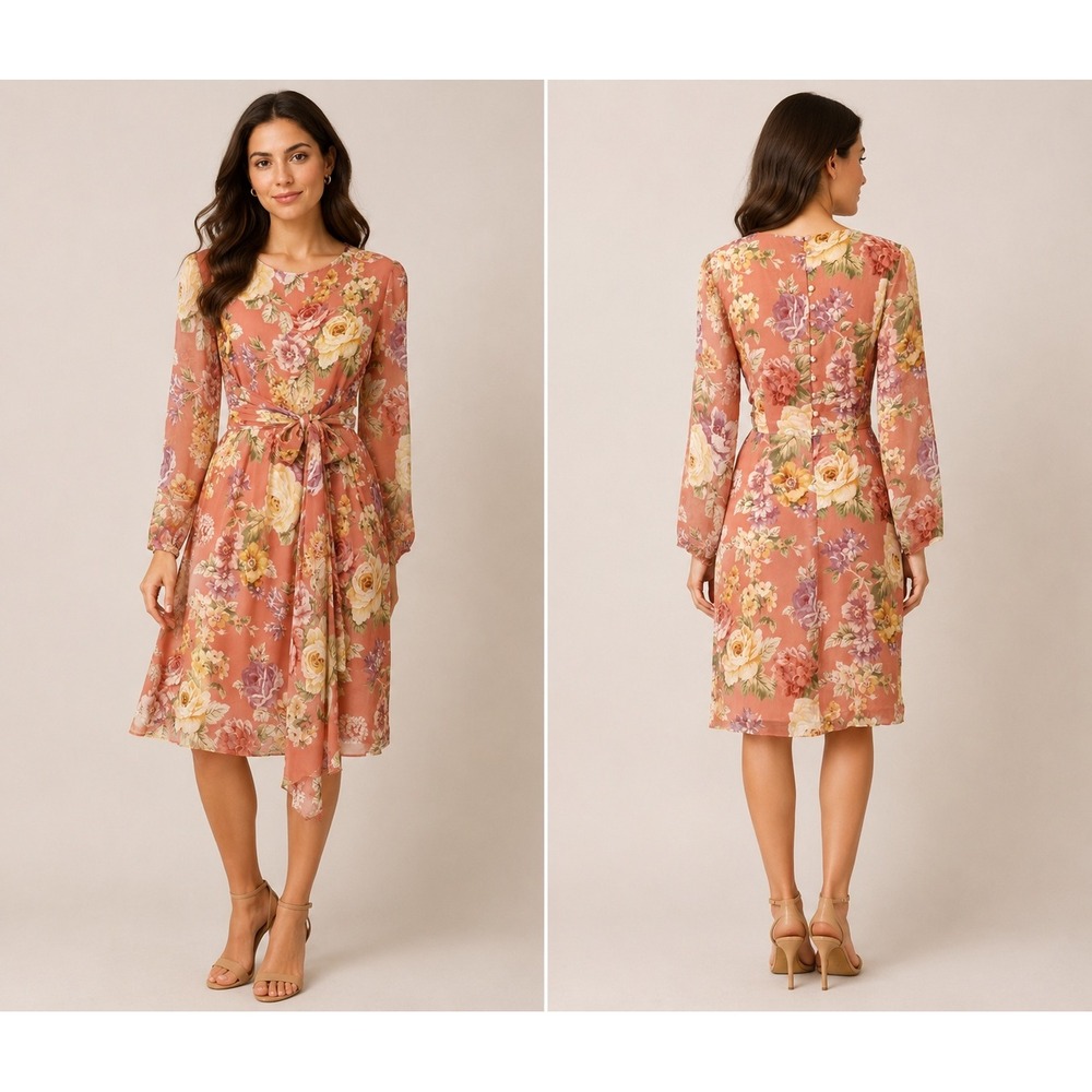 VTG Guy Laroche Couture Floral Silk Dress Buttons Back Feminine Romantic 40 US8